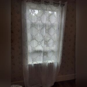 TWOPAGES Sheer White Embroidered Curtains